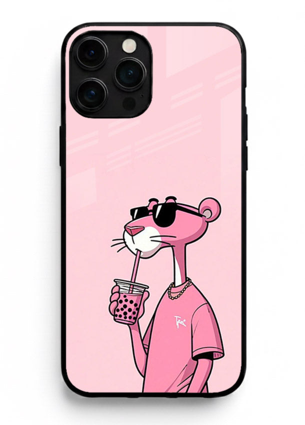 Pink Panther Sip cute cartoon artwork iphone 16 pro max glass back cover