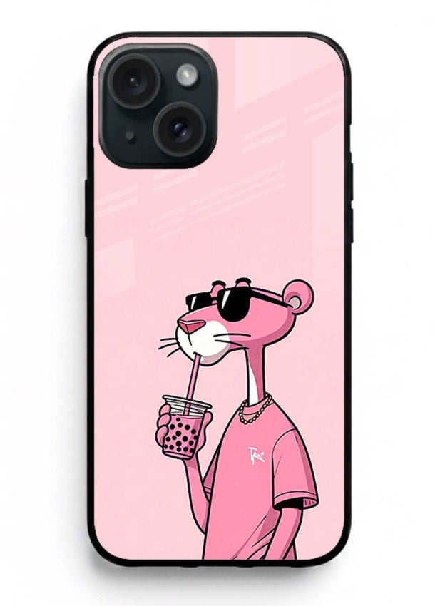 Pink Panther Sip cute cartoon artwork iphone 15 glass back cover