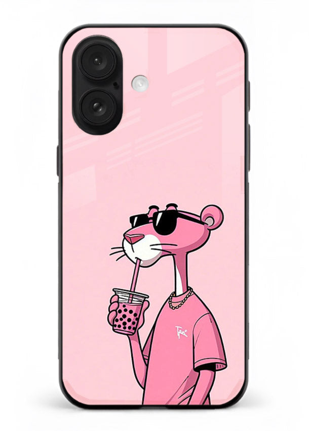 Pink Panther Sip cute cartoon artwork iphone 16 plus glass back cover