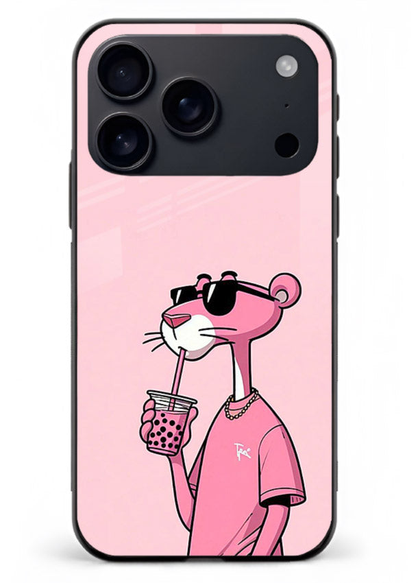 Pink Panther Sip cute cartoon artwork iphone 18 pro max glass back cover
