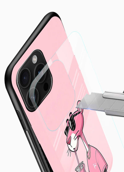 Pink Panther Sip cute cartoon artwork glossy vibrant premium glass back cover - Angle Blade