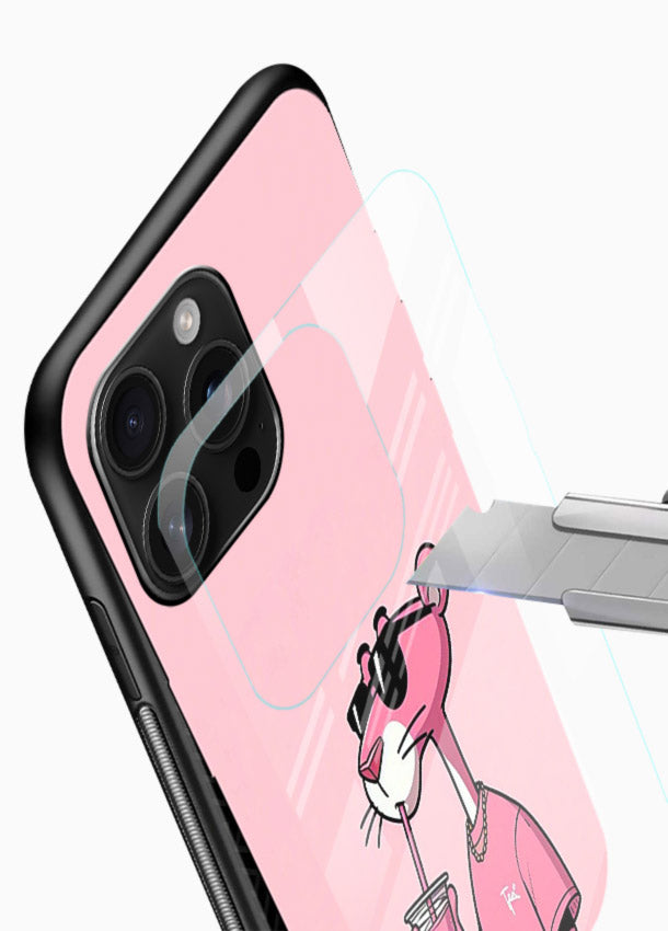 Pink Panther Sip cute cartoon artwork glossy vibrant premium glass back cover - Angle Blade