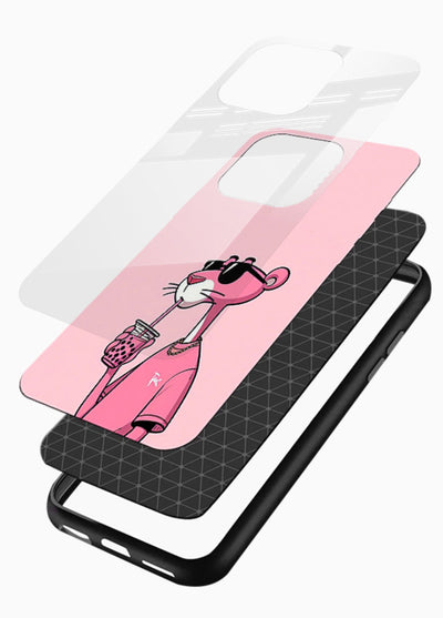 Pink Panther Sip cute cartoon artwork glossy vibrant premium glass back cover - Angle Layers