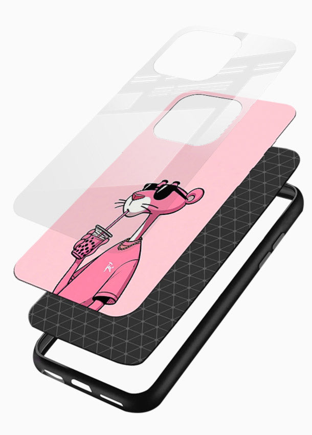 Pink Panther Sip cute cartoon artwork glossy vibrant premium glass back cover - Angle Layers