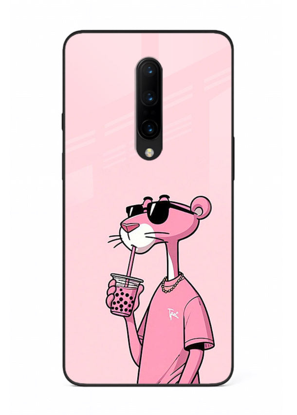 Pink Panther Sip cute cartoon artwork OnePlus 7T Pro glass back cover