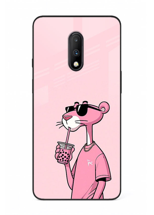 Pink Panther Sip cute cartoon artwork OnePlus 7 glass back cover