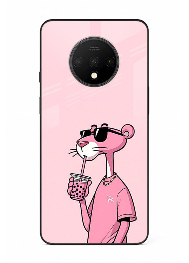 Pink Panther Sip cute cartoon artwork OnePlus 7T glass back cover