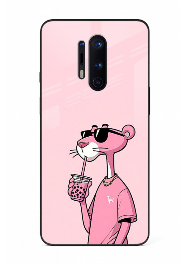 Pink Panther Sip cute cartoon artwork OnePlus 8 Pro glass back cover