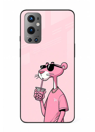 Pink Panther Sip cute cartoon artwork OnePlus 9 glass back cover