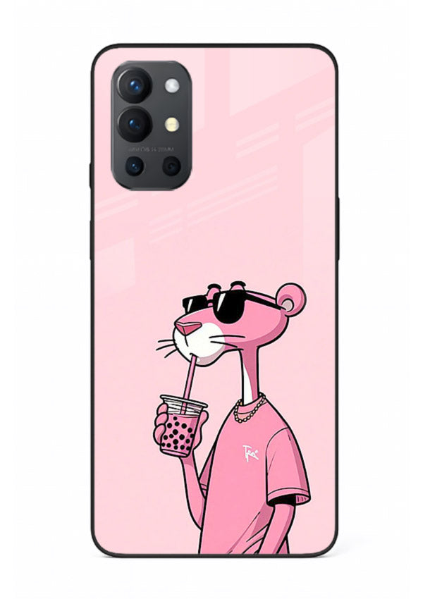 Pink Panther Sip cute cartoon artwork OnePlus 9R glass back cover
