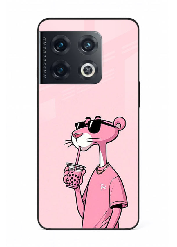 Pink Panther Sip cute cartoon artwork OnePlus 10 Pro glass back cover
