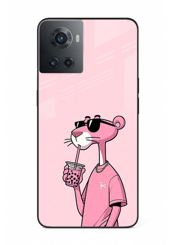 Pink Panther Sip cute cartoon artwork OnePlus 10R glass back cover