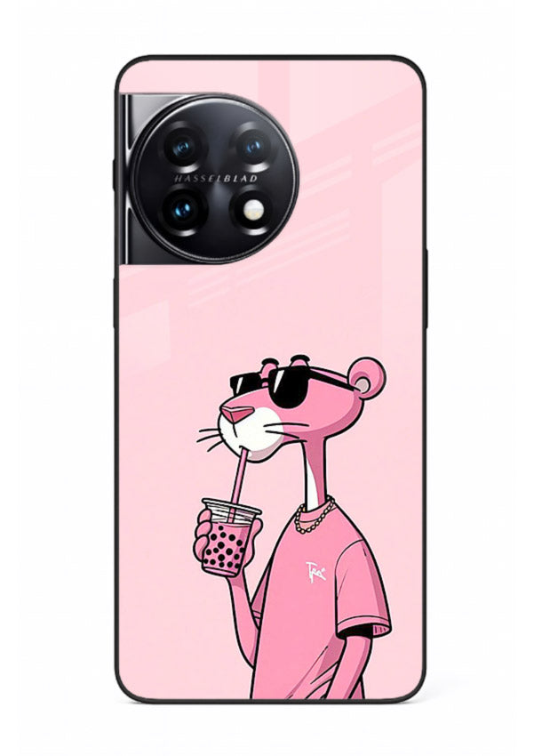 Pink Panther Sip cute cartoon artwork OnePlus 11 glass back cover