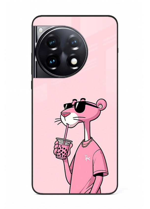 Pink Panther Sip cute cartoon artwork OnePlus 12R glass back cover