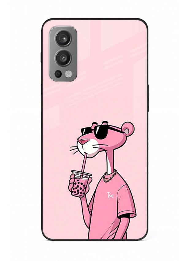 Pink Panther Sip cute cartoon artwork OnePlus Nord 2 glass back cover