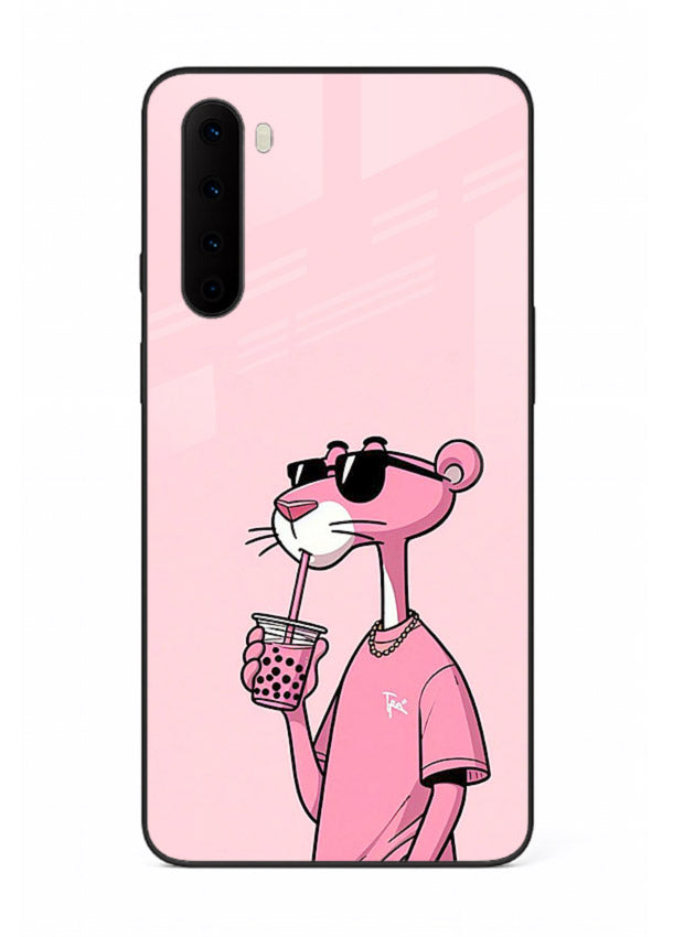 Pink Panther Sip cute cartoon artwork OnePlus Nord glass back cover