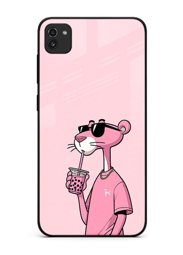 Pink Panther Sip cute cartoon artwork Samsung A03 glass back cover