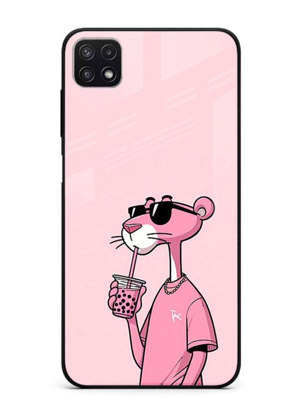 Pink Panther Sip cute cartoon artwork Samsung A22 5G glass back cover