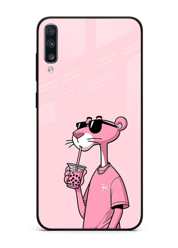 Pink Panther Sip cute cartoon artwork Samsung A50 glass back cover