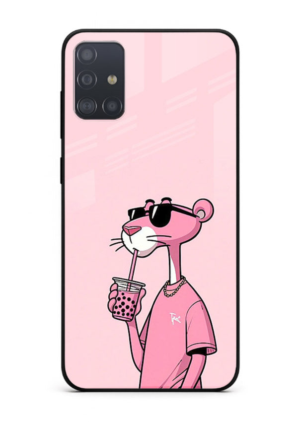 Pink Panther Sip cute cartoon artwork Samsung A71 glass back cover