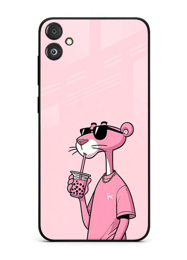 Pink Panther Sip cute cartoon artwork Samsung F05 5G glass back cover