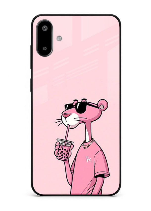 Pink Panther Sip cute cartoon artwork Samsung F06 5G glass back cover