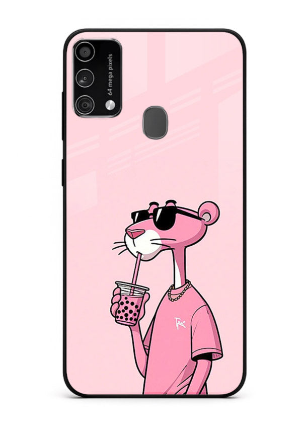 Pink Panther Sip cute cartoon artwork Samsung F41 glass back cover