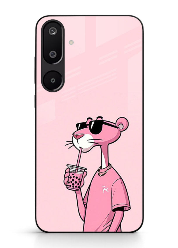 Pink Panther Sip cute cartoon artwork Samsung M16 5G glass back cover