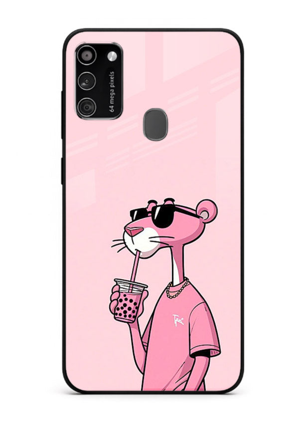 Pink Panther Sip cute cartoon artwork Samsung M30s glass back cover