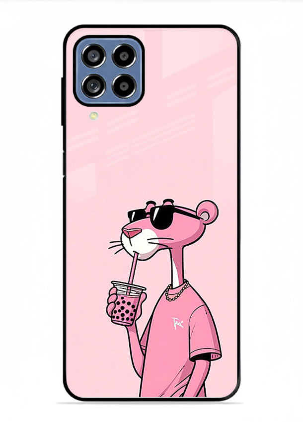 Pink Panther Sip cute cartoon artwork Samsung F62 glass back cover