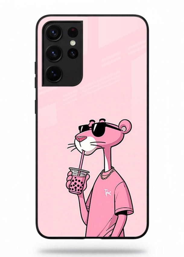 Pink Panther Sip cute cartoon artwork Samsung S21 Ultra glass back cover