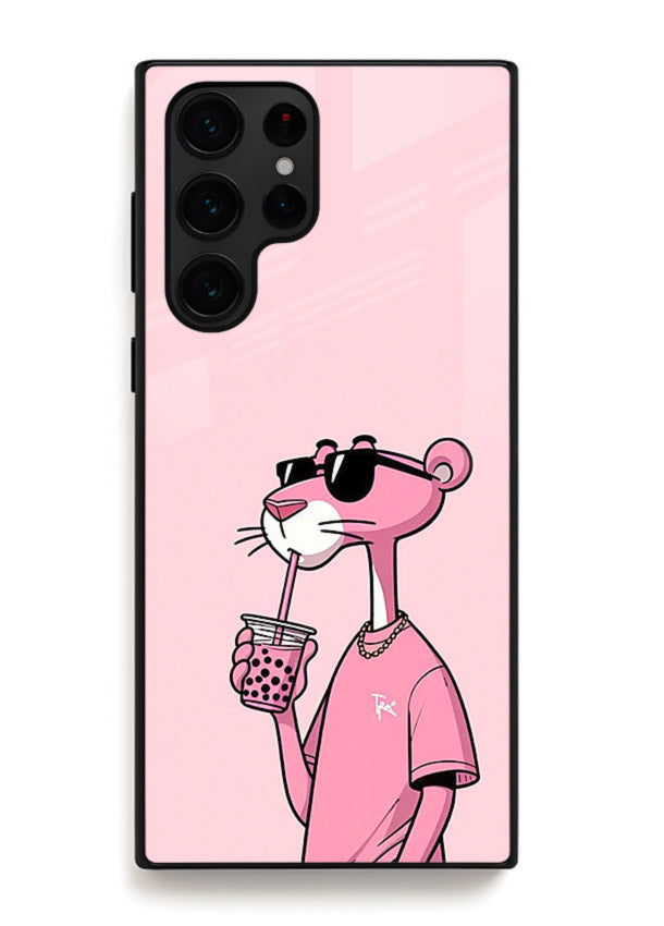 Pink Panther Sip cute cartoon artwork Samsung S25 Ultra glass back cover
