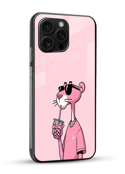 Pink Panther Sip cute cartoon artwork glossy vibrant premium glass back cover - Angle Side