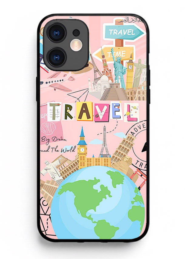 Pink Travel Adventure collage artwork iphone 12 mini glass back cover