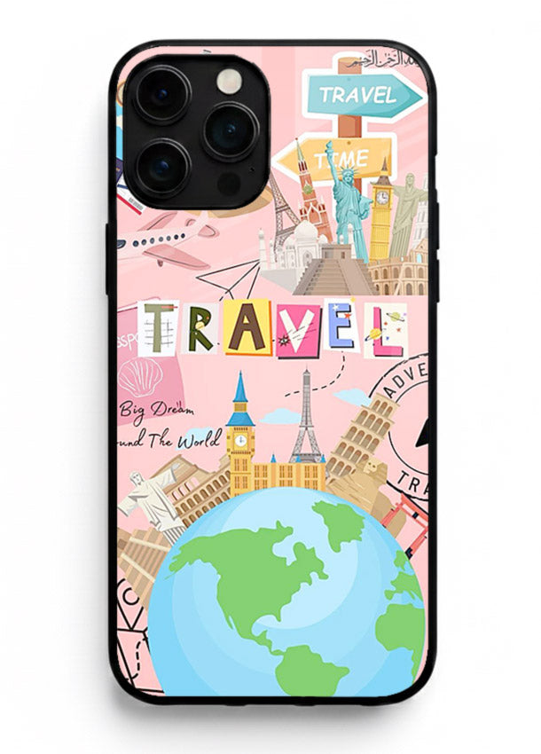 Pink Travel Adventure collage artwork iphone 11 pro max glass back cover