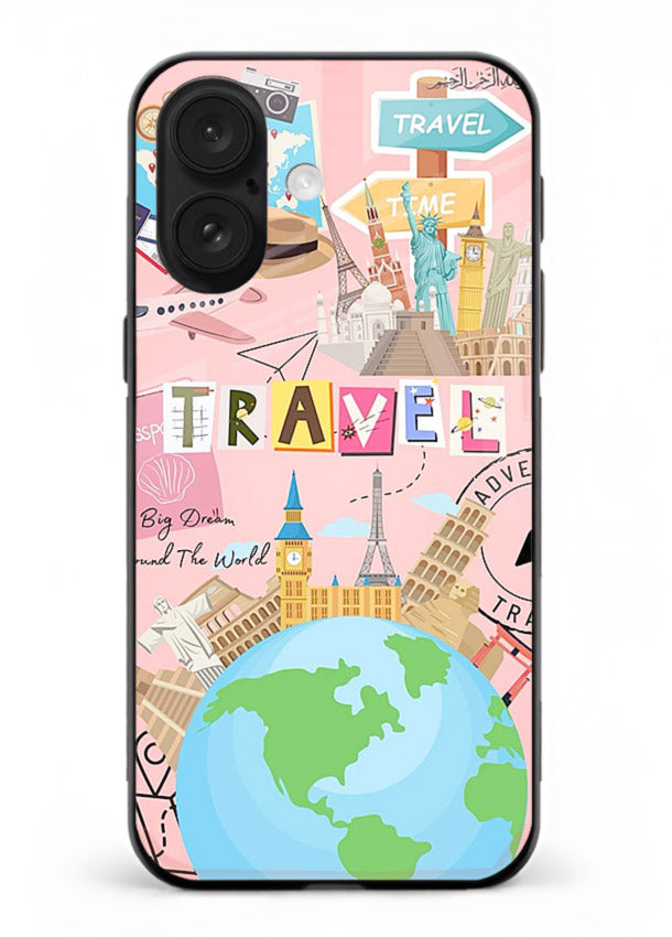 Pink Travel Adventure collage artwork iphone 18 glass back cover
