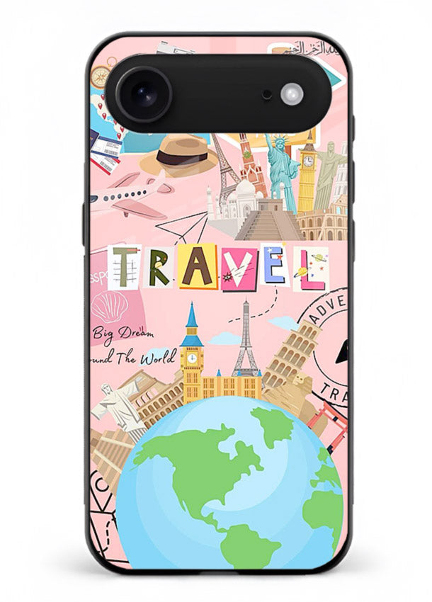 Pink Travel Adventure collage artwork iphone 17 air glass back cover