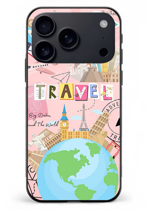 Pink Travel Adventure collage artwork iphone 18 pro max glass back cover