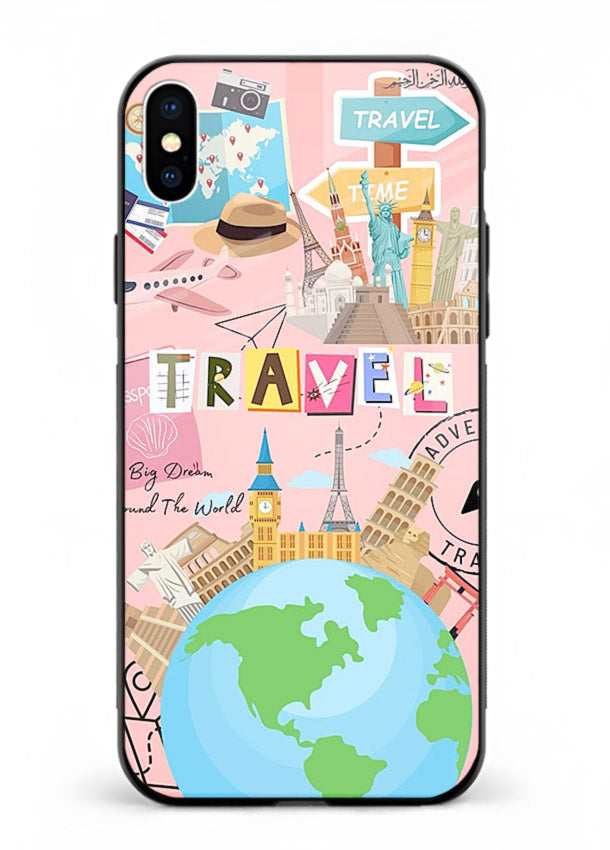 Pink Travel Adventure collage artwork iphone xs max glass back cover