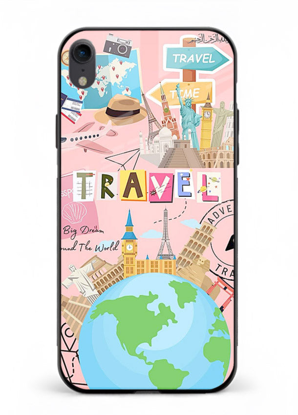 Pink Travel Adventure collage artwork iphone xr glass back cover
