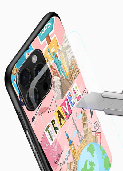 Pink Travel Adventure collage artwork glossy vibrant premium glass back cover - Angle Blade