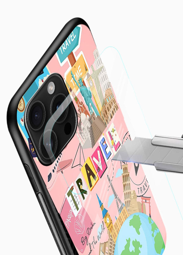 Pink Travel Adventure collage artwork glossy vibrant premium glass back cover - Angle Blade