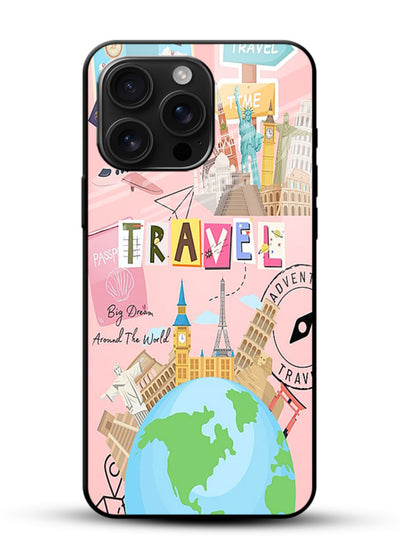 Pink Travel Adventure collage artwork glossy vibrant premium glass back cover - Angle Front