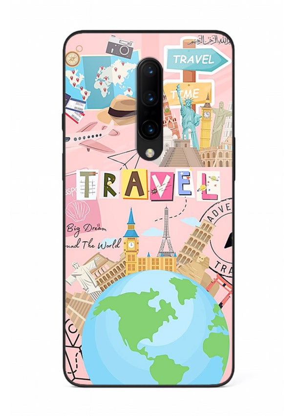 Pink Travel Adventure collage artwork OnePlus 7 Pro glass back cover