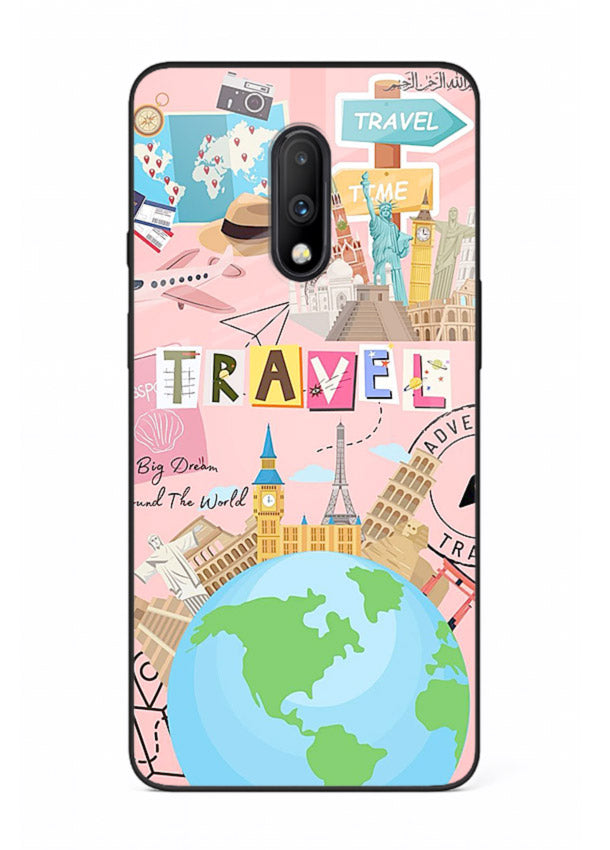 Pink Travel Adventure collage artwork OnePlus 7 glass back cover