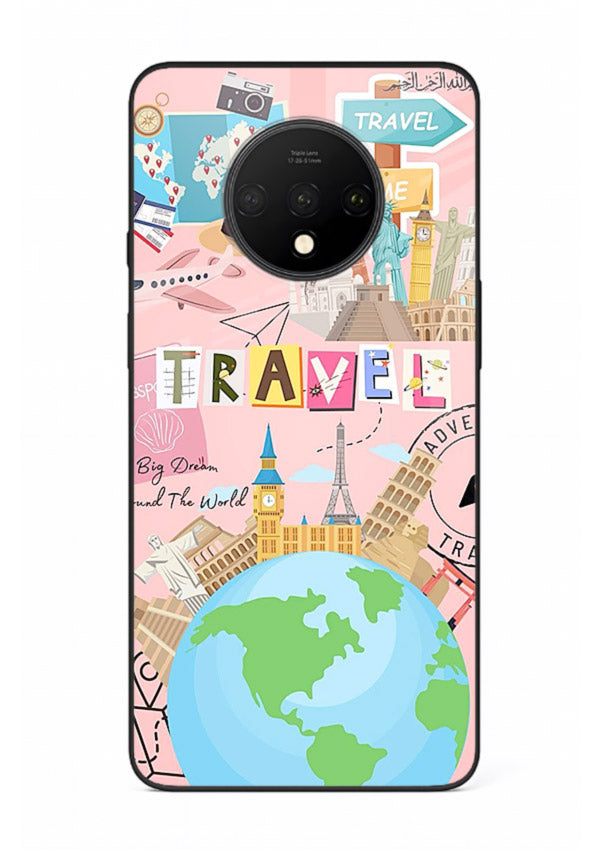 Pink Travel Adventure collage artwork OnePlus 7T glass back cover