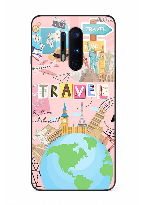 Pink Travel Adventure collage artwork OnePlus 8 Pro glass back cover