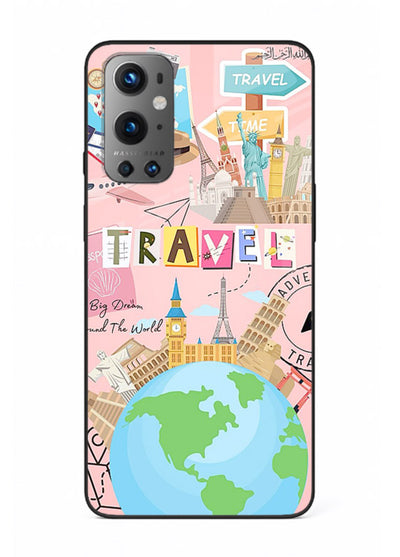 Pink Travel Adventure collage artwork OnePlus 9 glass back cover