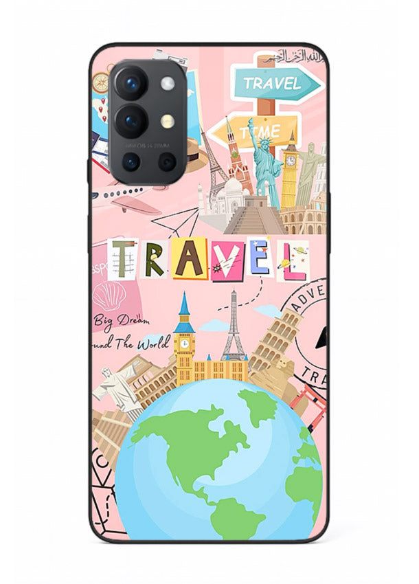 Pink Travel Adventure collage artwork OnePlus 9R glass back cover