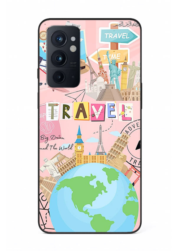 Pink Travel Adventure collage artwork OnePlus 9RT glass back cover